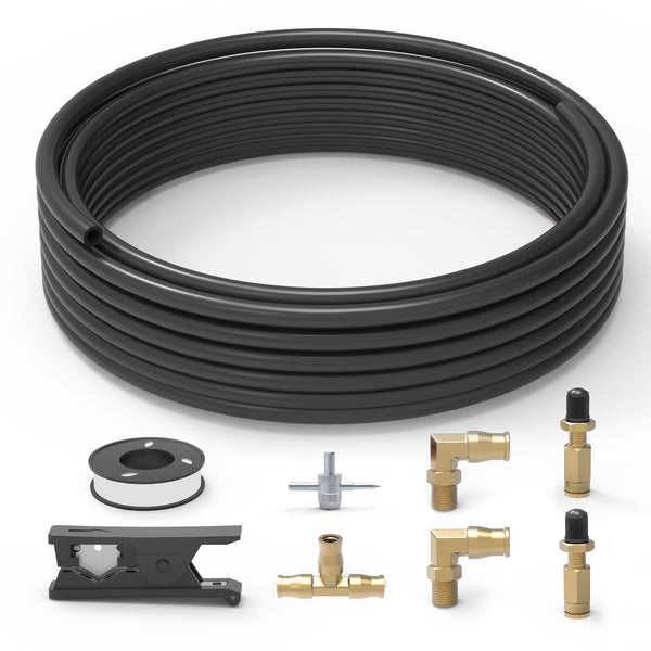 Air Line Service Kit for Air Bags Suspension Kit with Brass DOT Air Fittings, 30 FT (9.1 M) Air Line,  1/4" OD Air Fittings, Schrader Valves and Union Tee