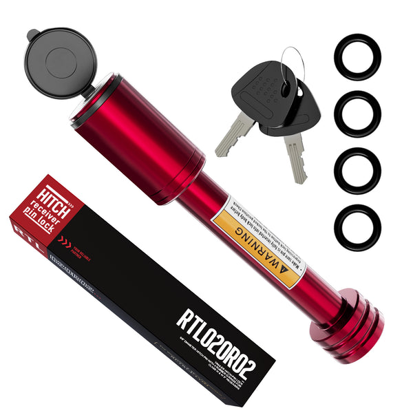 Trailer Hitch Receiver Pin Lock - Red, 2 Inch Receiver, 5/8" Dia Pin Lock for Securely Locking Trailer Hitch with Two Keys