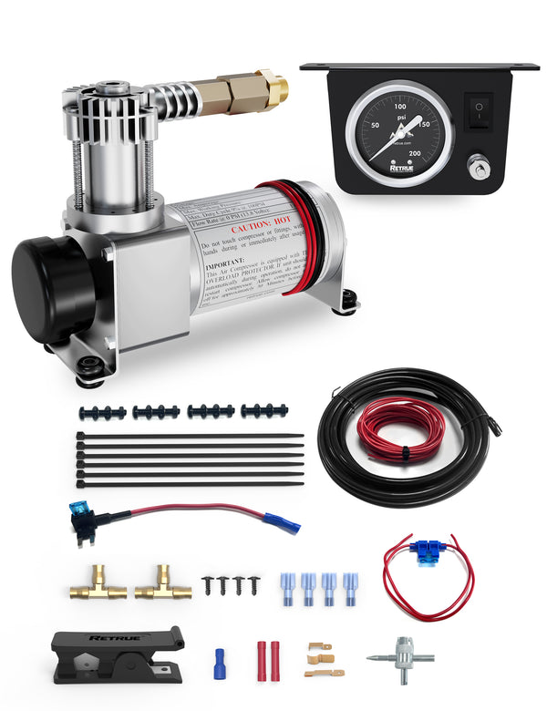 Universal Truck Air Bag Compressor System with Gauge - RACS001 Rapid Inflation Kit